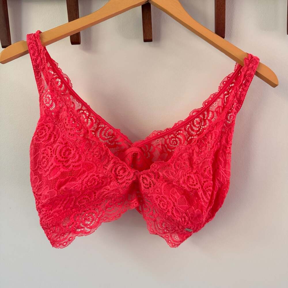 Nicole Miller New York Lace Bralette in Neon Coral size XL